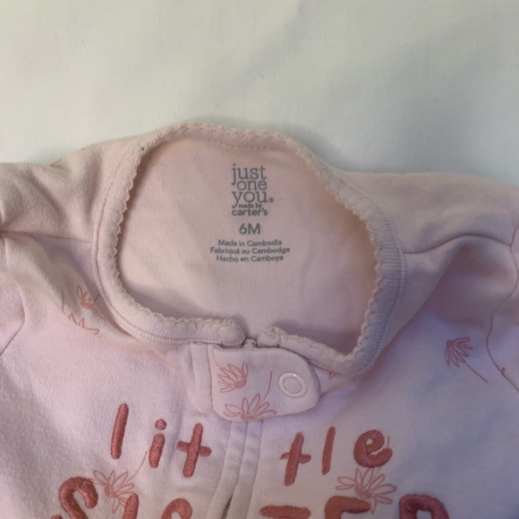 Just One You Carter’s 6m little sister pjs - pink and mauve with flowers - Picture 3 of 5